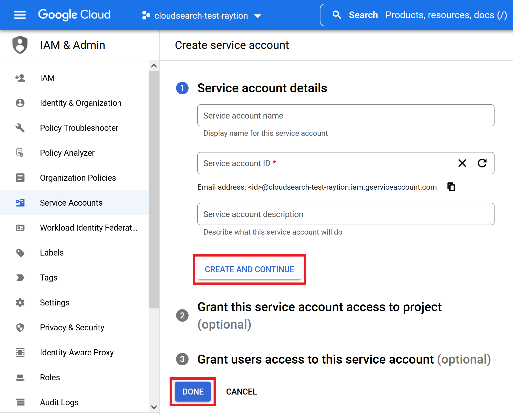 service account create2