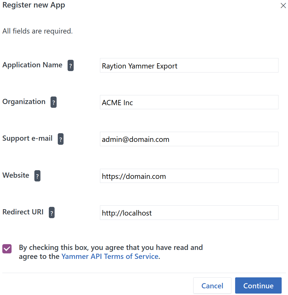 App registration form